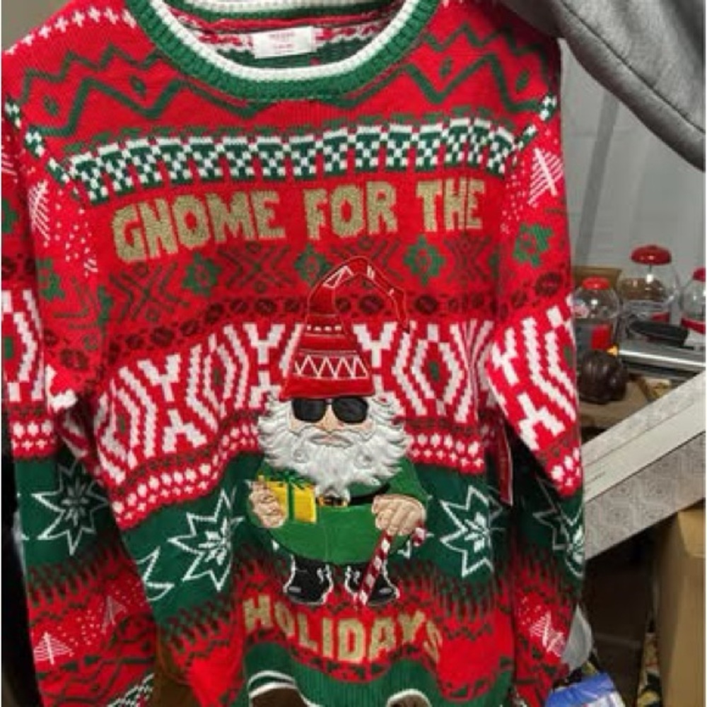 NWT Holiday Time Red & Green 'Gnome for the Holidays' Crewneck Sweater